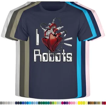 Pánské tričko panske-levne-bavlnene-tricko-digi-potisk-srdce-robot Barva: Navy - tmavě modrá, velikost: XXL