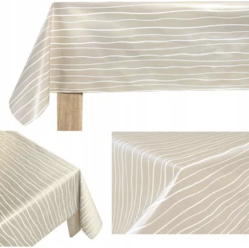 ubrus Ozdobný běhoun na stůl 140x40cm, ubrusovina, na kuchyňský nebo zahradní stůl - béžový vzor s liniemi