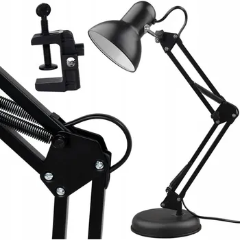 Lampička LED STOLNÍ LAMPA KRESLÍŘSKÁ ŽÁROVKA ŠKOLNÍ NA STŮL MAX 60 W ČERNÁ
