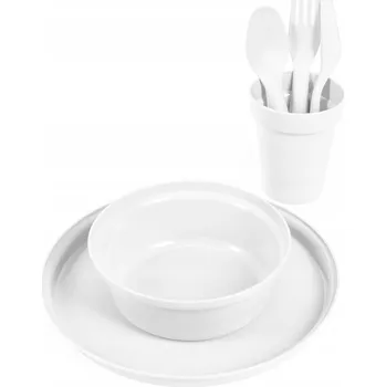 Talíř Turistická sada plastové misky, talíře a příborů Family – bílá