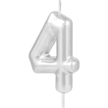 Dortová svíčka Svíčka na dort číslice 4 stříbrná lesklá číslice na narozeniny 6 cm 1 kus