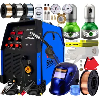 Svářečka INVERTOROVÁ SVAŘEČKA POLOAUTOMAT SHERMAN MIG 200M MMA LED EURO SPOOL GUN