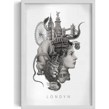 Obraz Obraz v rámu do obýváku Černobílý Londýn Big Ben Tower Bridge 40x60 cm