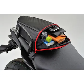 Zavazadlo na motocykl brašna na sedadlo spolujezdce objem 4 l, HenlyBegins (karbon dekor, červený lem) 95735