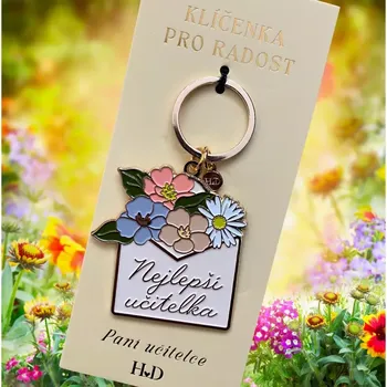 Kovová klíčenka – Nejlepší učitelka, zlatá, elegantní dárek pro paní učitelku, 92 × 57 mm