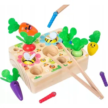 Dřevěná hračka Dřevěná hra Mrkve Udice Magnet Červík Chyť