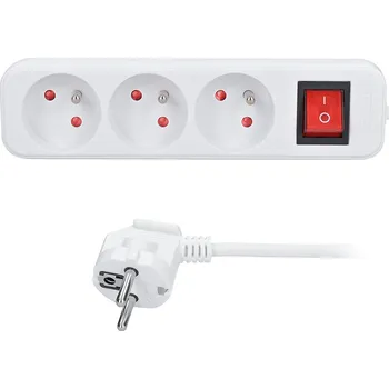 Kabel Solight prodlužovací přívod, 3 zásuvky, bílý, vypínač, 1,5m Bezdrátové nabíjení: Ne