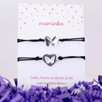 Náramek Provázkové náramky pro maminku a dceru - Motýl Černá