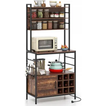 Komoda Kuchyňská skříňka Costway, odstíny hnědé, 40 x 80 x 170 cm, barva dvířek: rustikální dub