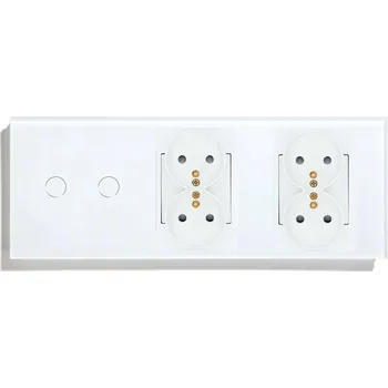 vypínač DVOJITÝ DOTYKOVÝ SPÍNAČ 2K + DVOJITÁ ZÁSUVKA, SKLENĚNÝ SPÍNAČ