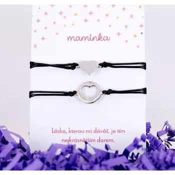 Náramek Provázkové náramky pro maminku a dceru - Srdíčko černá