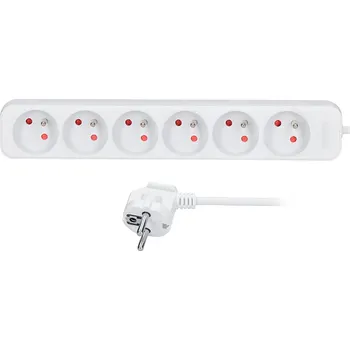 Prodlužovací kabel Solight prodlužovací přívod, 6 zásuvek, bílý, 5m Bezdrátové nabíjení: Ne