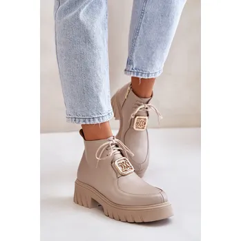 Dámské kozačky Zazoo 2952 Kožené Boty Se u Dekorací Barva: Béžová, Velikost: 40