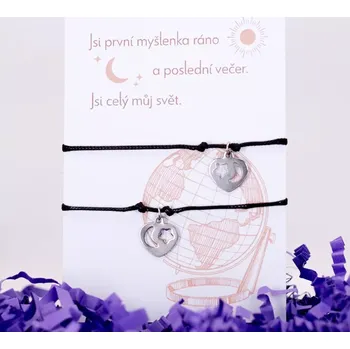 Náramek Provázkové náramky pro páry - PŘÍVĚSEK MĚSÍC A HVĚZDA