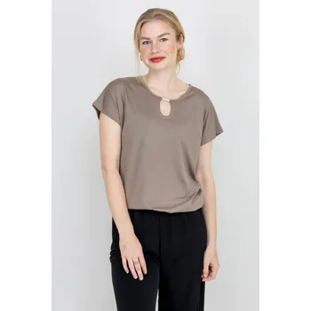 Dámská halenka Pratto dámské halenkové triko s ozdobnou sponou hnědé Velikost: 36
