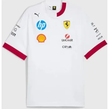 Pánské tričko Bílé týmové tričko Scuderia Ferrari F1 s logy sponzorů - DRIVERS XXL