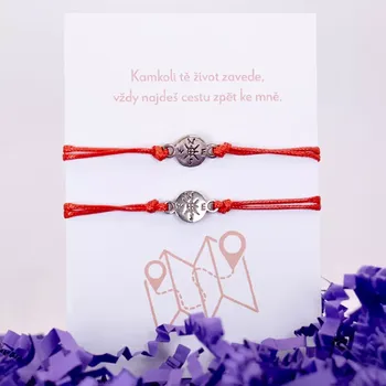Náramek Provázkové náramky pro páry - KOMPAS MINI Červené