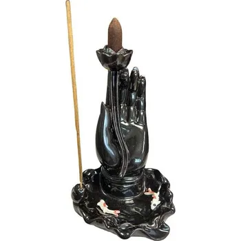 Mani Bhadra Mani Bhadra Stojan na vonné kužely Tekoucí dým Buddhova ruka a jezírko s Koi kapry, 17 x 9 cm