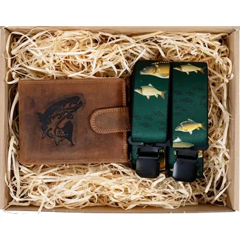 Peněženka PIX Dárkový set pro muže - Kožená peněženka a kšandy - Rybář
