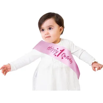 Party dekorace Narozeninová šerpa Godan Happy 1. narozeniny 40 cm růžová