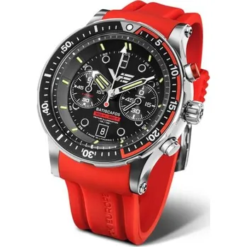 Hodinky Vostok Europe Batiscafos Grand Chrono 6S21-511A771 - Červený silikonový řemínek + 5 let záruka a dárek ZDARMA
