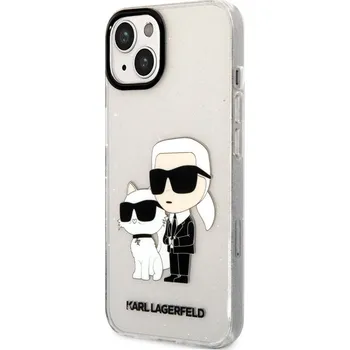 Notebook Karl Lagerfeld IML Glitter Karl and Choupette NFT Zadní Kryt pro iPhone 13 Transparent
