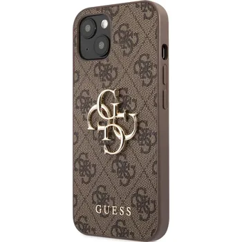 Notebook Guess PU 4G Metal Logo Zadní Kryt pro iPhone 13 Brown