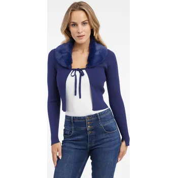 Dámský svetr Modrý dámský kardigan s umělým kožíškem ORSAY Orsay modrá | bílá 2804166
