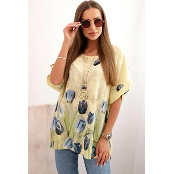 Dámské oblečení Fashionweek Halenka Oversize z jemné vzdušné bavlny s přívěskem K10739 Barva: žlutý, Velikost: Universal