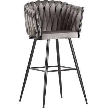 Barová židle Šedé semišové barové křesílko Hart 57 x 110 x 61 100% polyester, kov