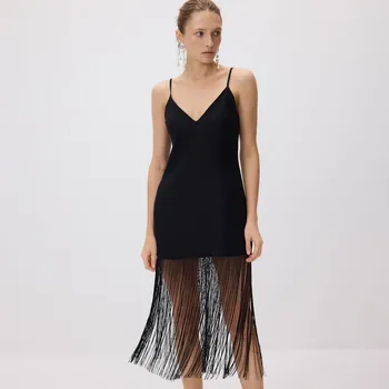 Dámské šaty Reserved - Lněné šaty s třásněmi - černý - 513GE-99X - 513GE-99X-M