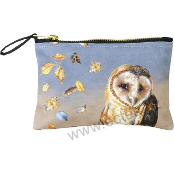 Kosmetická taška IHR EVIE modrá bavlněná kosmetická taštička na zip sova pálená a drobné listí