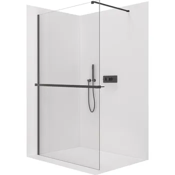 CERANO - Sprchová zástěna Walk-in Onyx Cube L/P - 8 mm - hranatá vzpěra + polička/držák na ručníky - černá matná, transparentní sklo - 30x200 cm