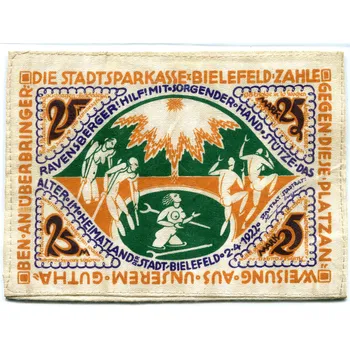 BIELEFELD. 25 Mark 1922. Stoff-Notgeld / Tištěno na textilu.