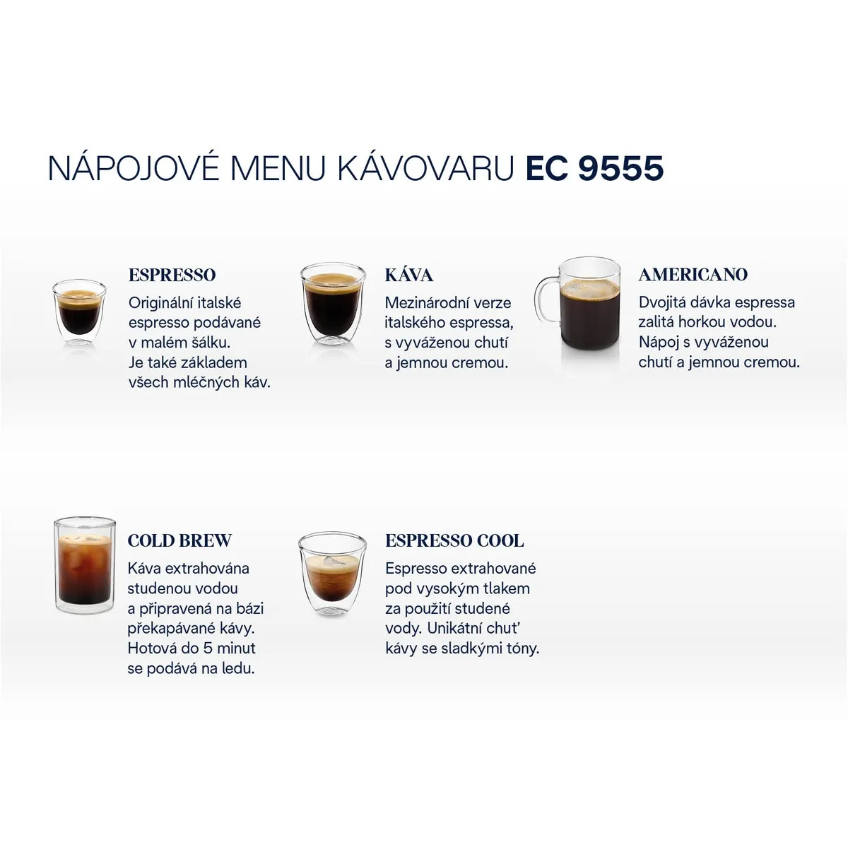 De'Longhi La Specialista Opera nápojové menu