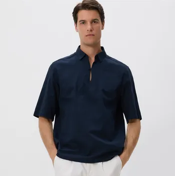 Pánská košile Reserved - Košile comfort s příměsí lnu - tmavomodrá - 161DV-59X - 161DV-59X-XL