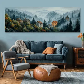 Obraz Obraz na plátně - Koutná pod Mlhovcem, vesnice, kopce, lesy FeelHappy.cz Velikost obrazu (šířka x výška): 150 x 50 cm
