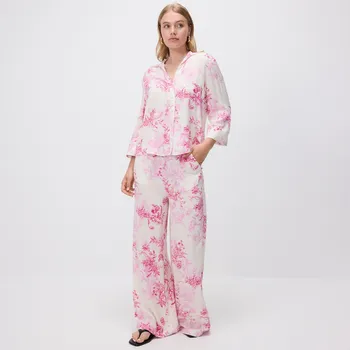 Dámské kalhoty Reserved - Vzorované kalhoty z viskózy - růžová - YH550-30X - YH550-30X-XXL