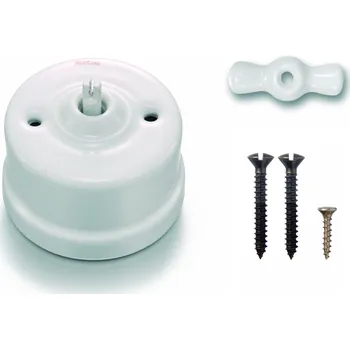 vypínač FONTINI by Font Barcelona Porcelánový vypínač povrchový Garby bílý - doprodej vypínačů č. 1 porcelán: bílá bez zdířky, klička: bílá