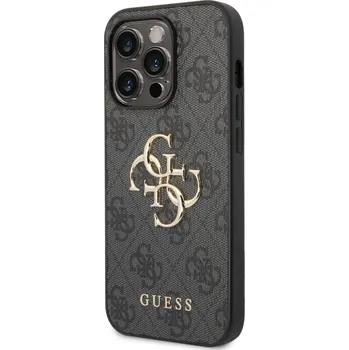 Pouzdro na mobilní telefon Guess PU 4G Metal Logo Zadní Kryt pro iPhone 15 Pro Šedý Prémiový kryt, který nejen že váš telefon perfektně ochrání, ale také svým povedeným designem a použitými prvotřídními materiály bude jako špe