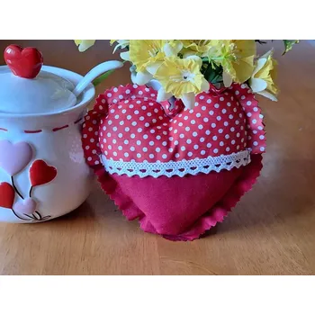 Svatební dekorace Srdce červené s puntíky, krajkou