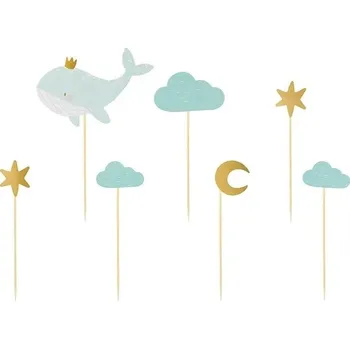 Party dekorace Ozdoby na cupcake - velryba modrý, 7 ks