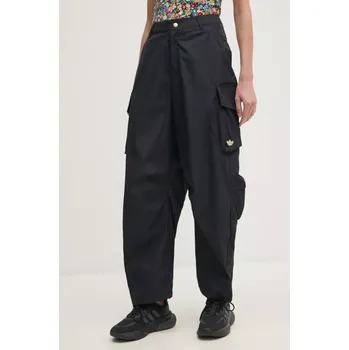 Dámské kalhoty Kalhoty adidas Originals CARGO PANTS dámské, černá barva, kapsáče, high waist, JI5727 99X, vel. 34