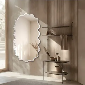 Zrcadlo Oválné zrcadlo ve vlnitém MDF rámu – AQUARELLE ELORA