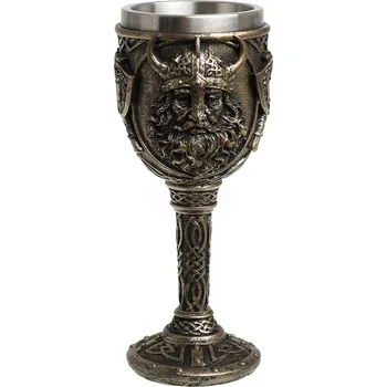 Replika zbraně MystiCalls Kalich 180ml s fantasy vikingem, bronzový povrch