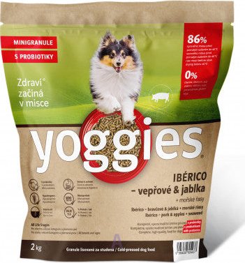 Yoggies Ibérico vepřové maso s jablky, MINIgranule lisované za studena s probiotiky 2 kg