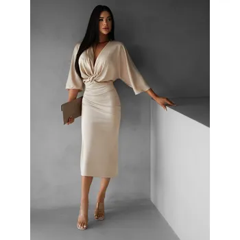 Dámské šaty Krémové midi šaty GAVYE s 3/4 rukávem Velikost: ONESIZE