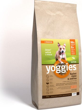 15 kg Yoggies Active Kachní maso & zvěřina, granule lisované za studena s probiotiky