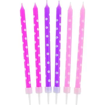 Dortová svíčka Dortové svíčky s puntíky růžové, fialové 24ks