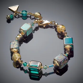 Náramek Lampglas Náramek Emerald Oasis s 24karátovým zlatem v perlách Lampglas